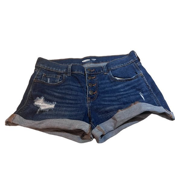 Women's Old Navy Blue Denim Mid-Rise Button-Fly Boyfriend Shorts Size 0 - Picture 1 of 4